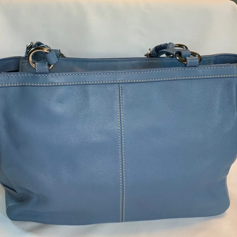Coach Dusty Blue All Genuine Leather Shoulder Bag with Metal Hang Tag!